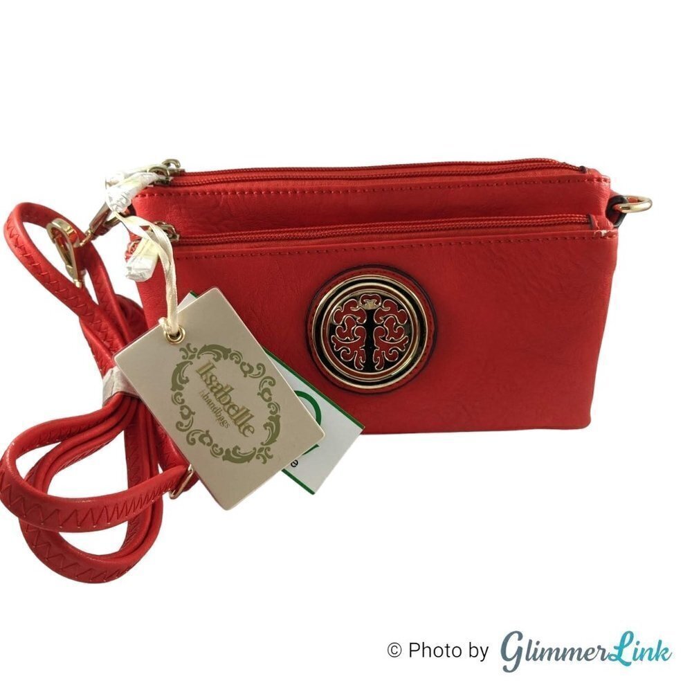 NWT Isabelle Red Vegan Crossbody Clutch Bag - Picture 2 of 14